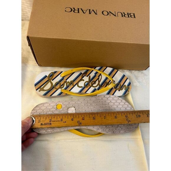 Sam Edelman flip flops size 10 sandals yellow stripes - Picture 5 of 5